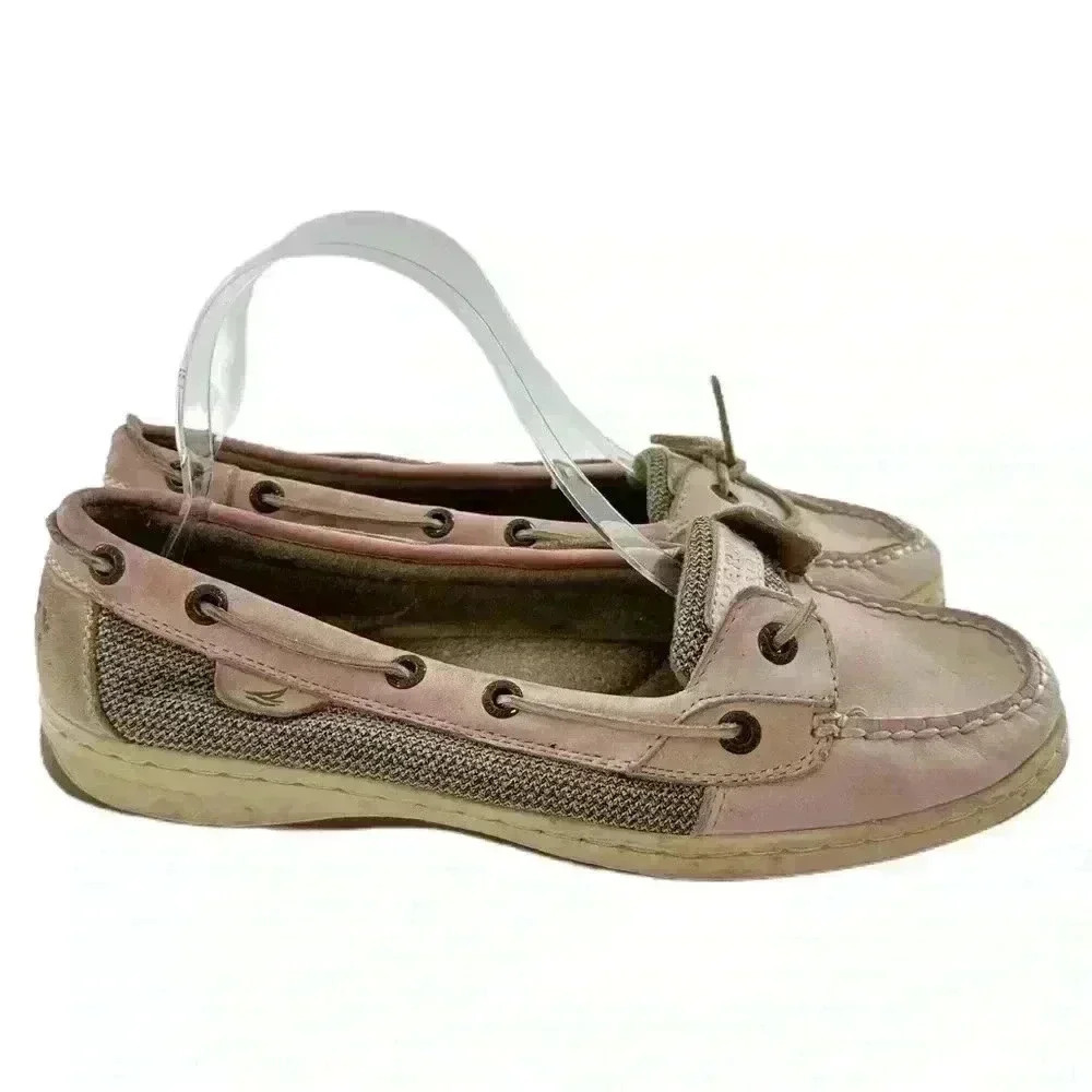 Sperry womens flats size 8.5 pink tan leather boat shoes preppy nautical